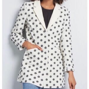 MODCLOTH | White Gray Jacket Coat Coatigan Style Wool Blend Polka Dot |‎ Medium